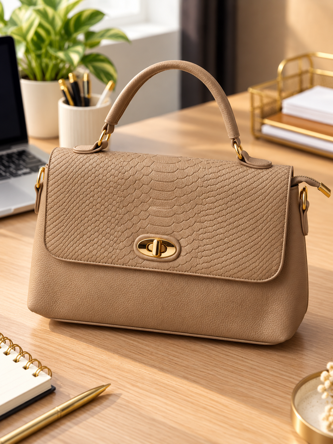 Elegant Textured Top Handle Bag