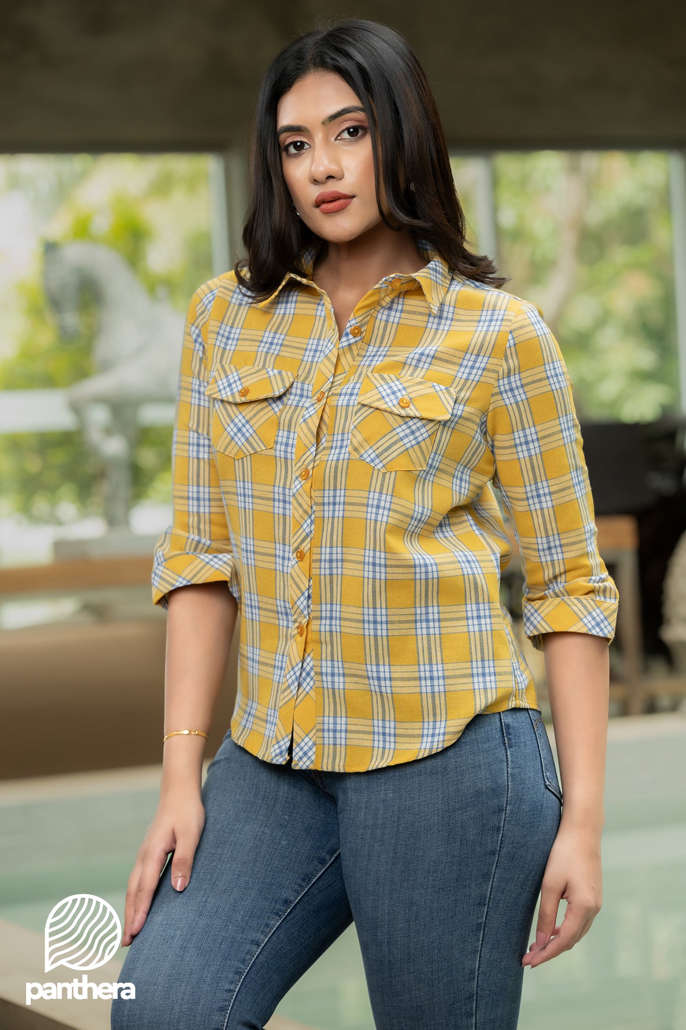 Check printed Double Pocket Shirt