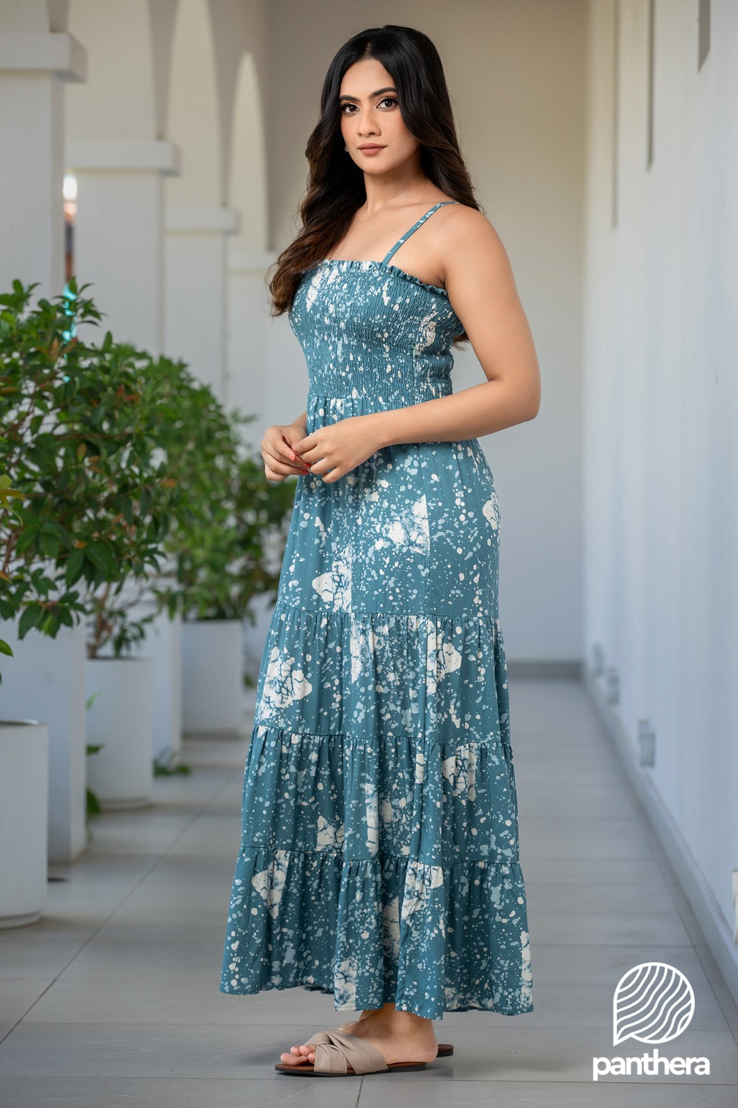 Smocking Detail Maxi Dress