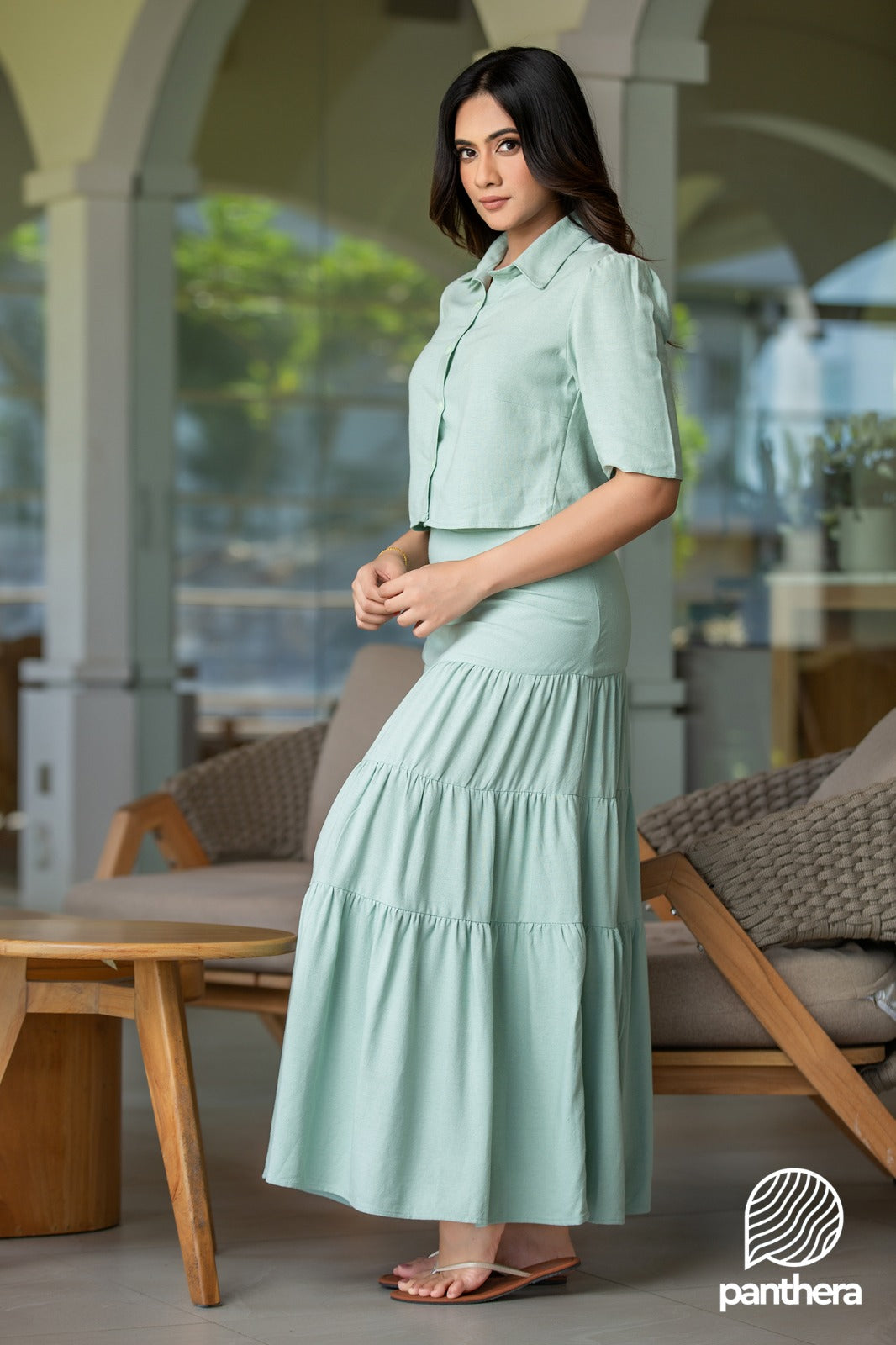 Frill Detail Casual Skirt and Blouse
