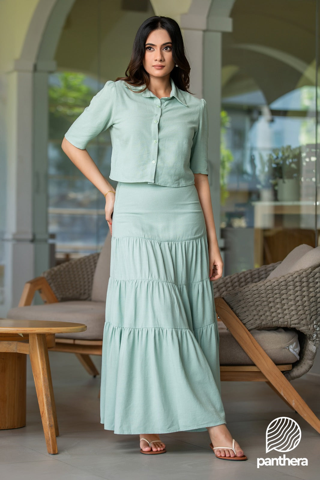 Frill Detail Casual Skirt and Blouse