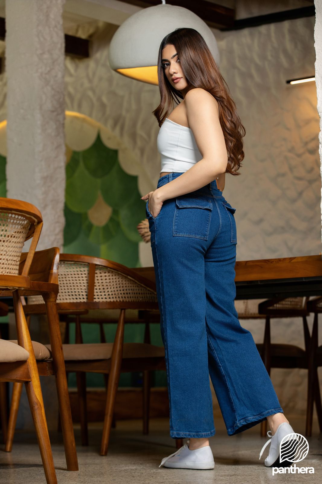 Wide-Leg Pocket Jeans