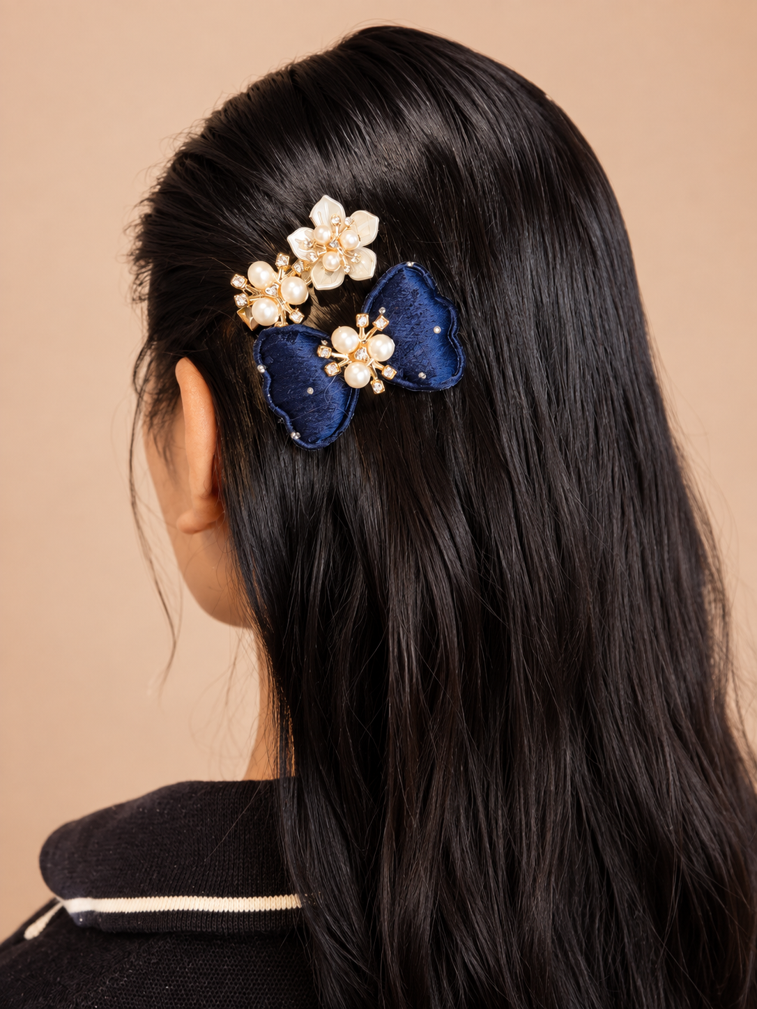 Velvet Bow Floral Hair Clip