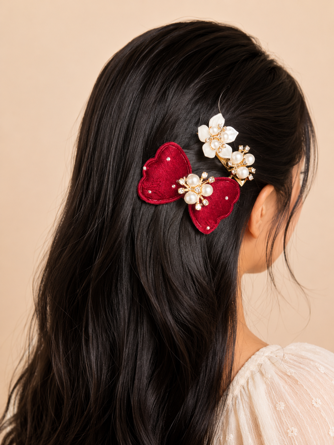Velvet Bow Floral Hair Clip