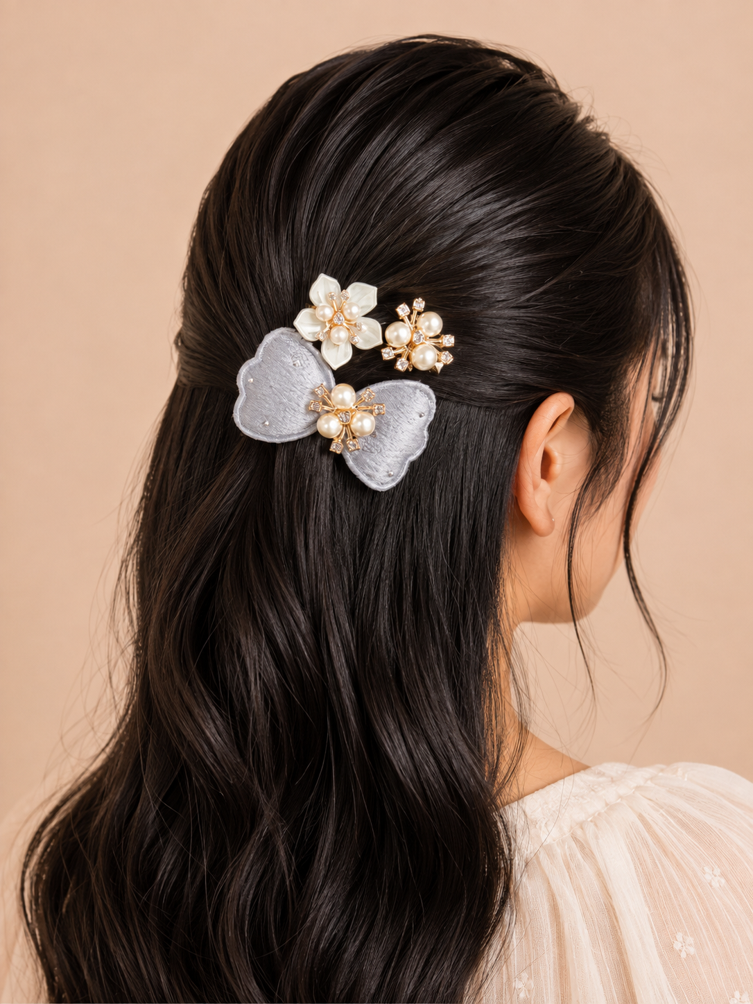 Velvet Bow Floral Hair Clip
