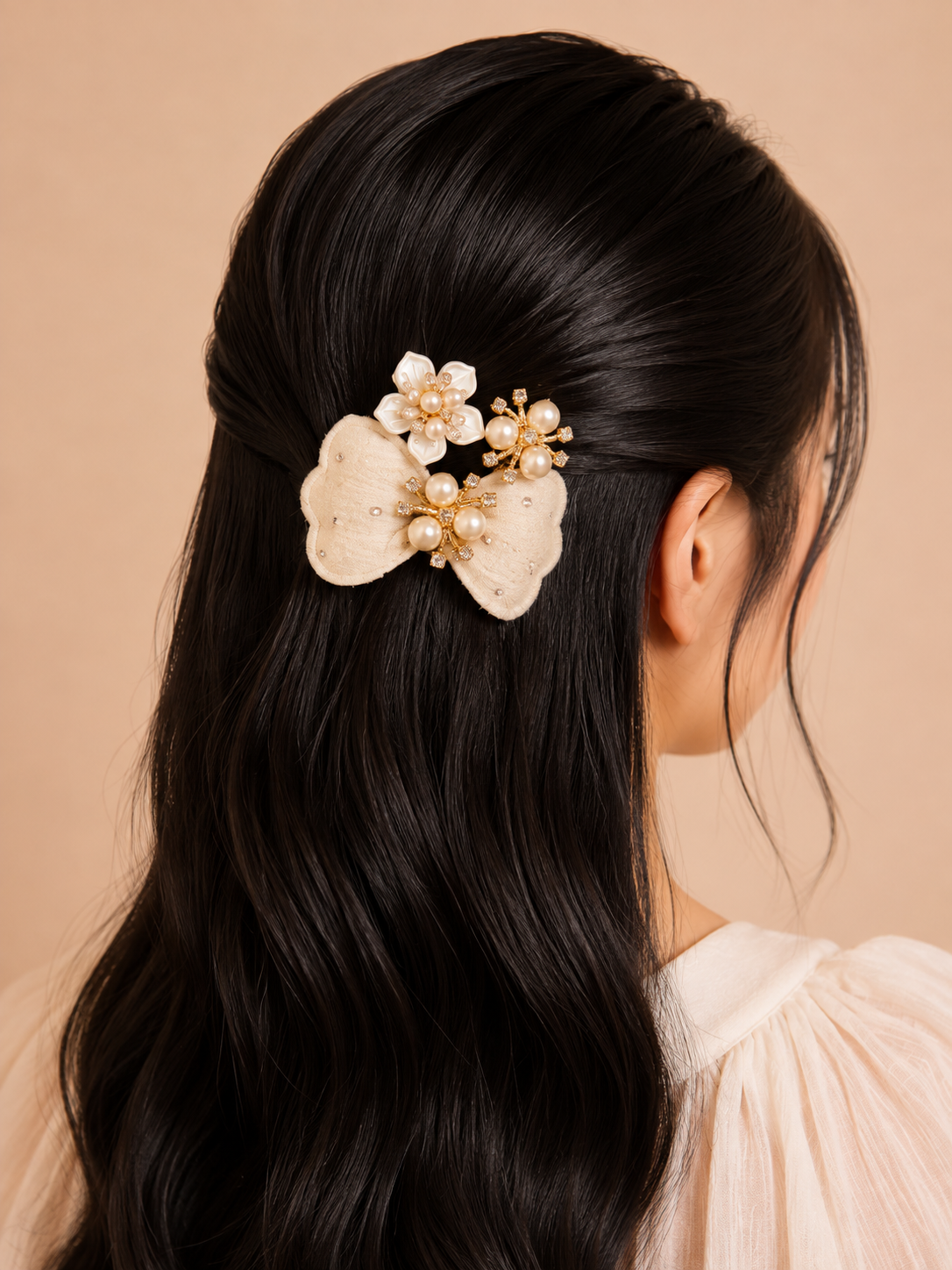 Velvet Bow Floral Hair Clip