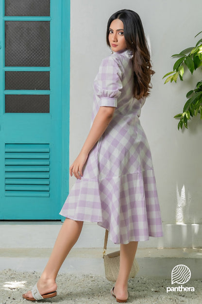 Frilled Detailed Check Dress