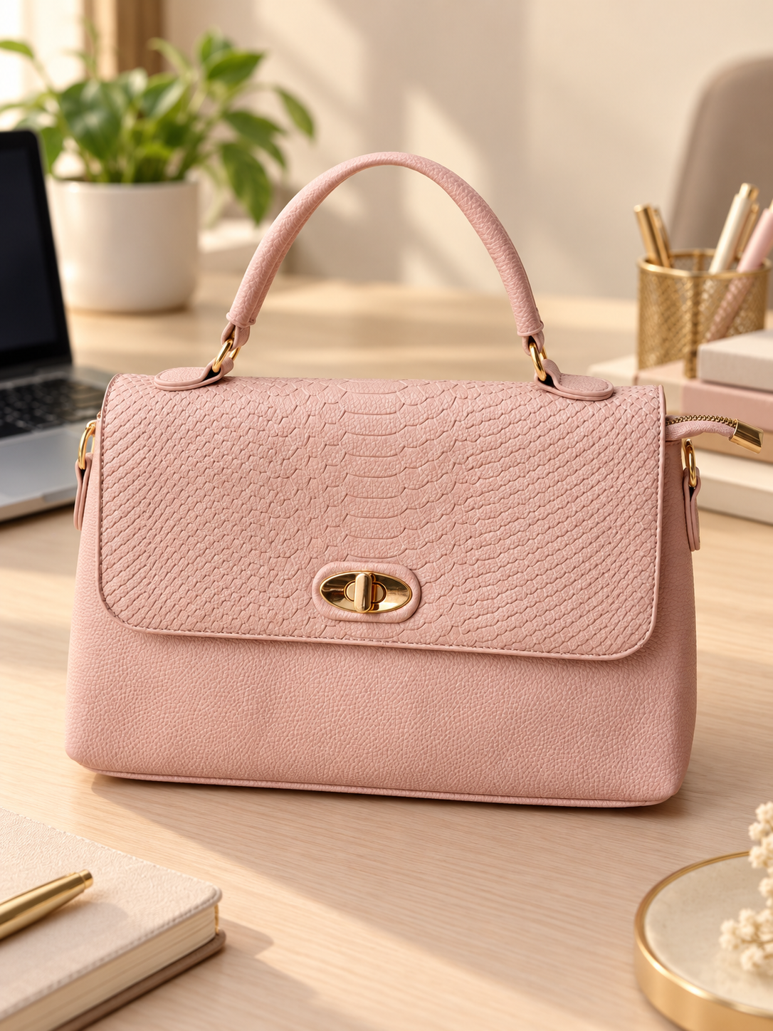 Elegant Textured Top Handle Bag