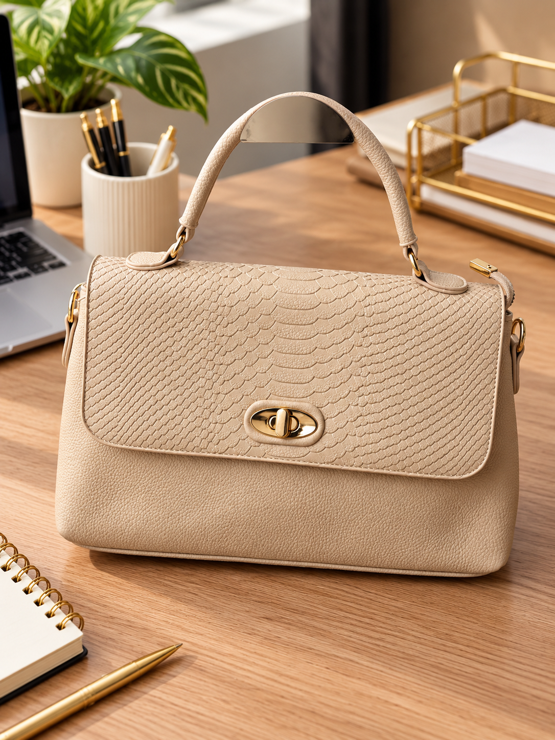 Elegant Textured Top Handle Bag