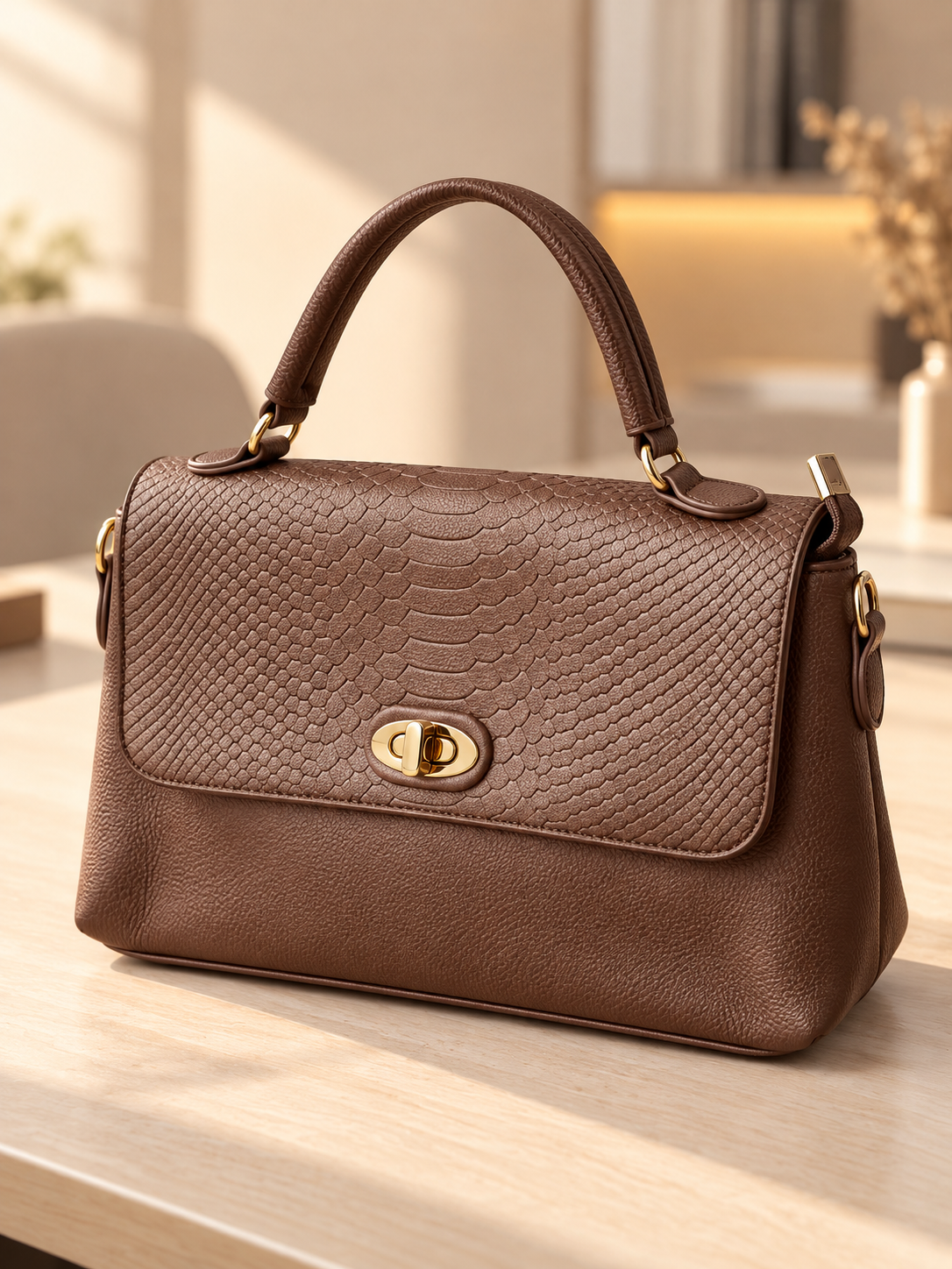 Elegant Textured Top Handle Bag