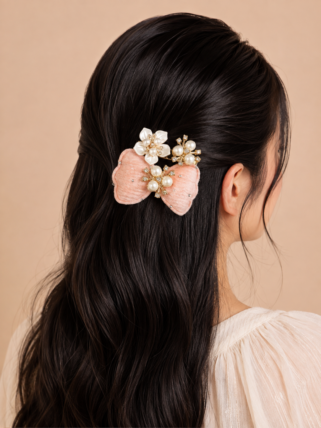 Velvet Bow Floral Hair Clip