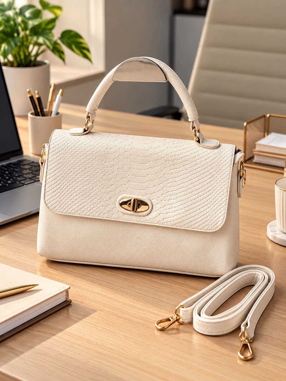 Elegant Textured Top Handle Bag