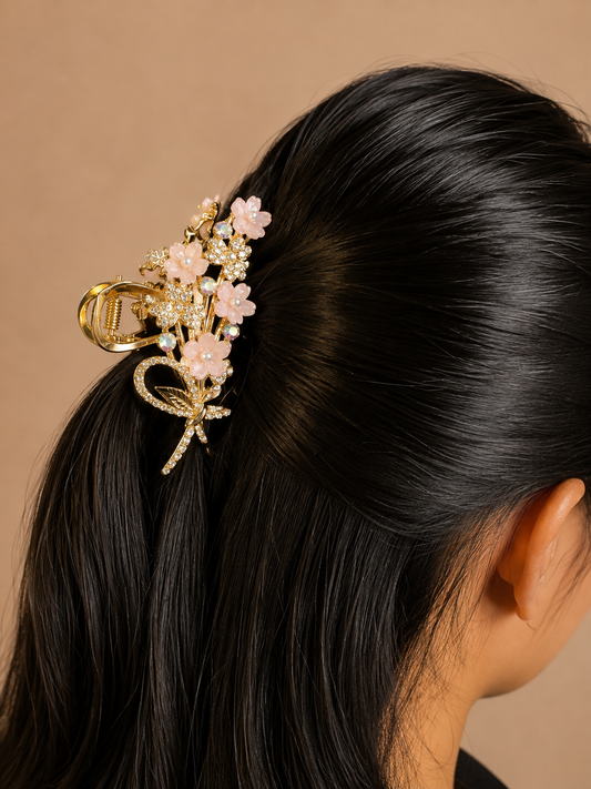 Floral Crystal Hair Claw Clip