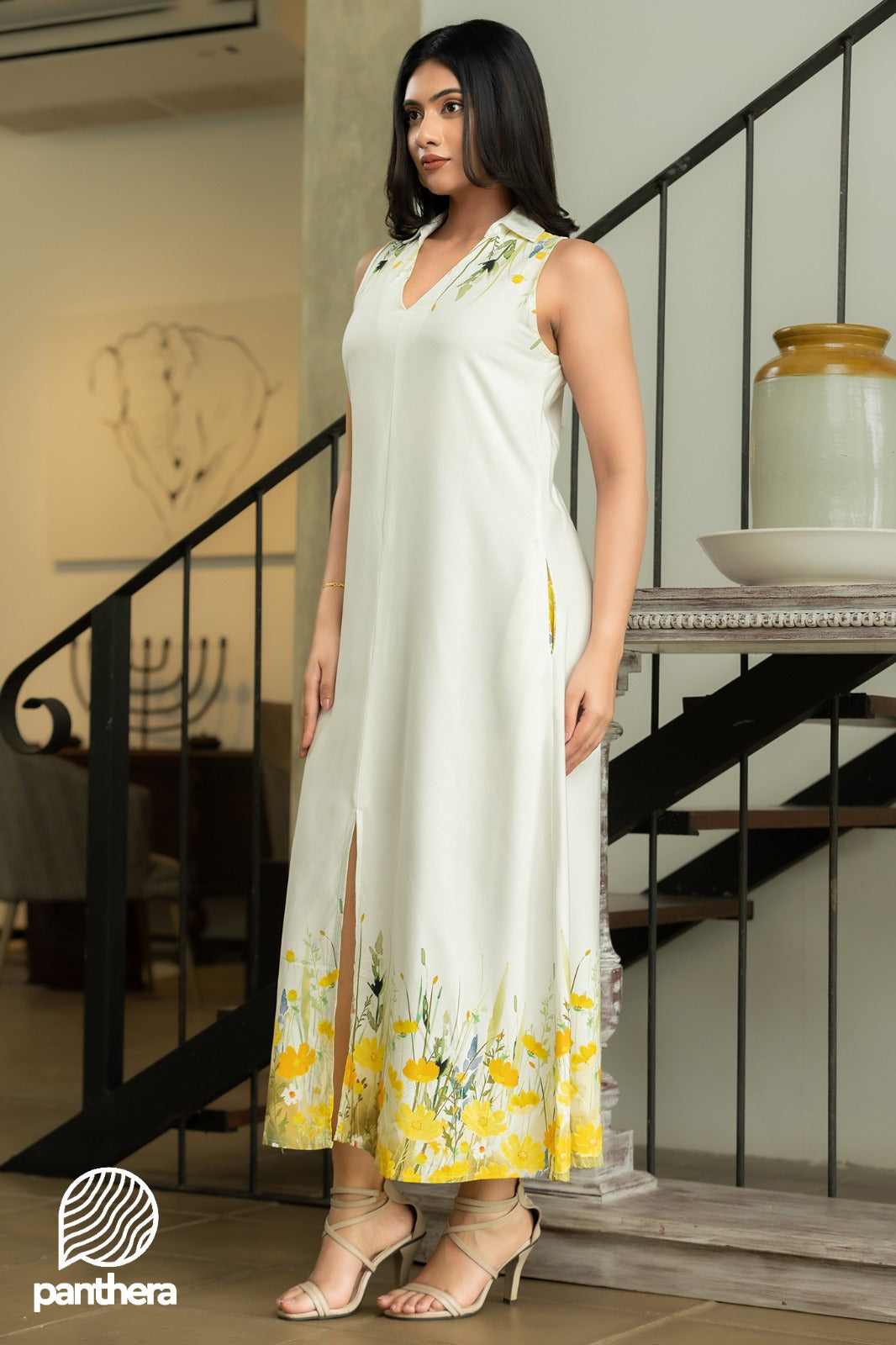 Floral Boarder Maxi Cress