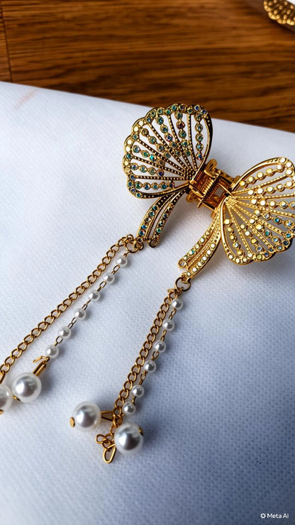 legant Pearl Bow Hair Claw Clip