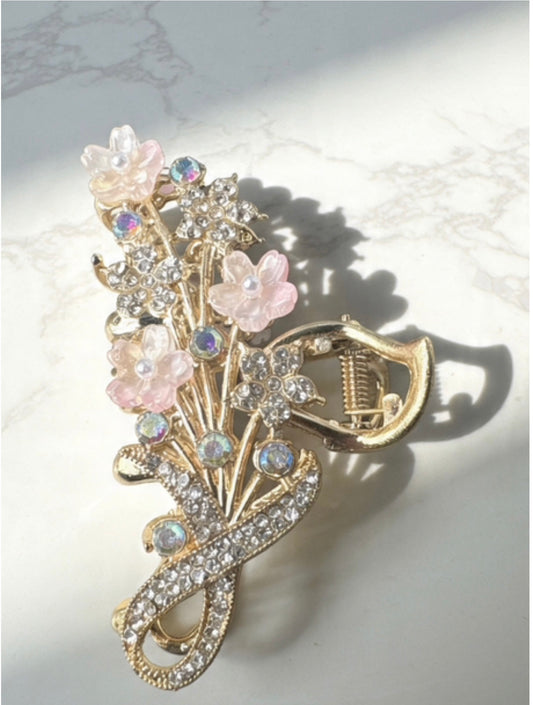 Floral Crystal Hair Claw Clip