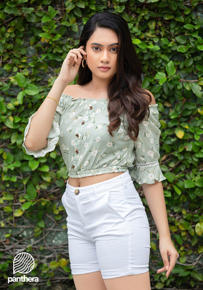 Off Shoulder Floral Printed Crop Top