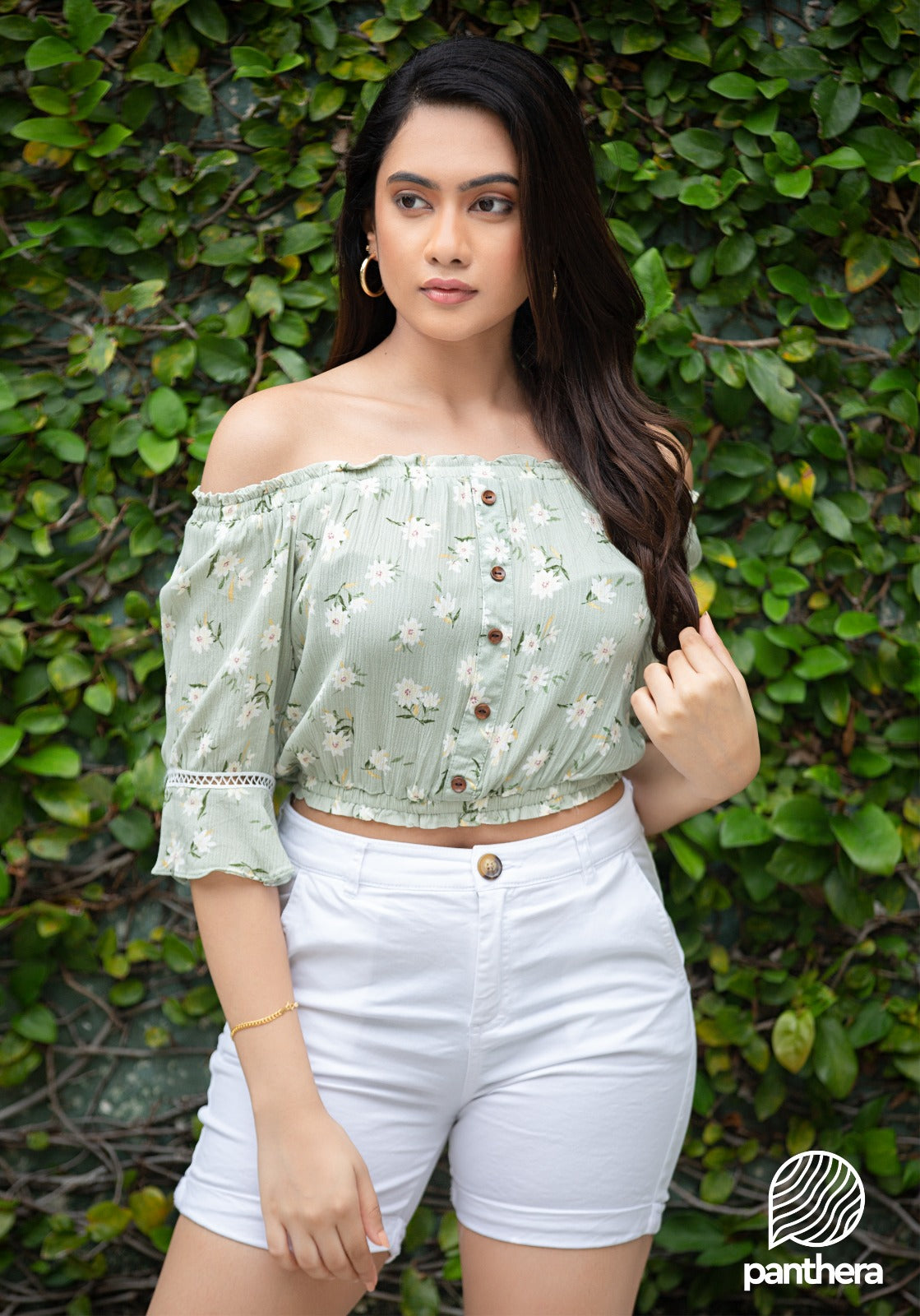 Off Shoulder Floral Printed Crop Top