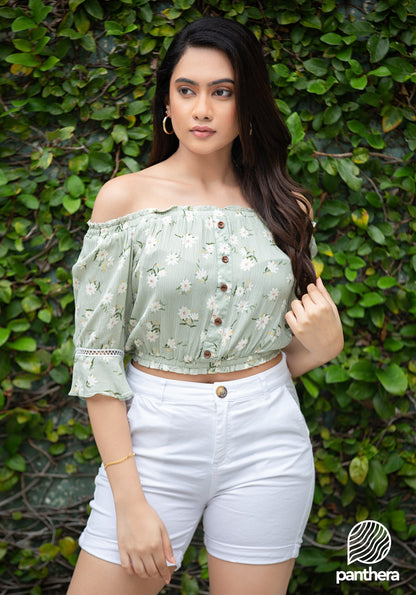 Off Shoulder Floral Printed Crop Top