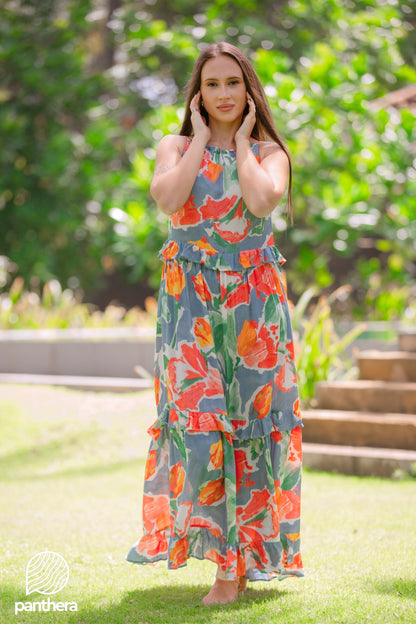 Sleeveless Frill Detail Maxi Dress