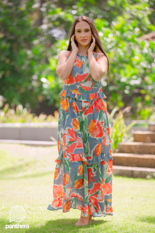 Sleeveless Frill Detail Maxi Dress