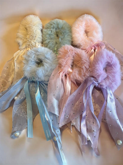 Fuzzy Bow Scrunchies Hair Band