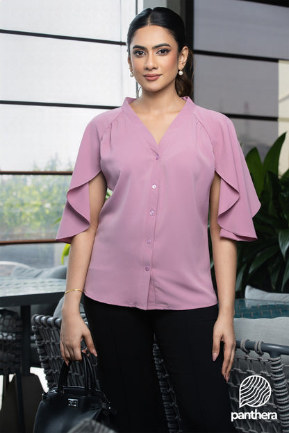 Flutter Sleeve Notched Blouse