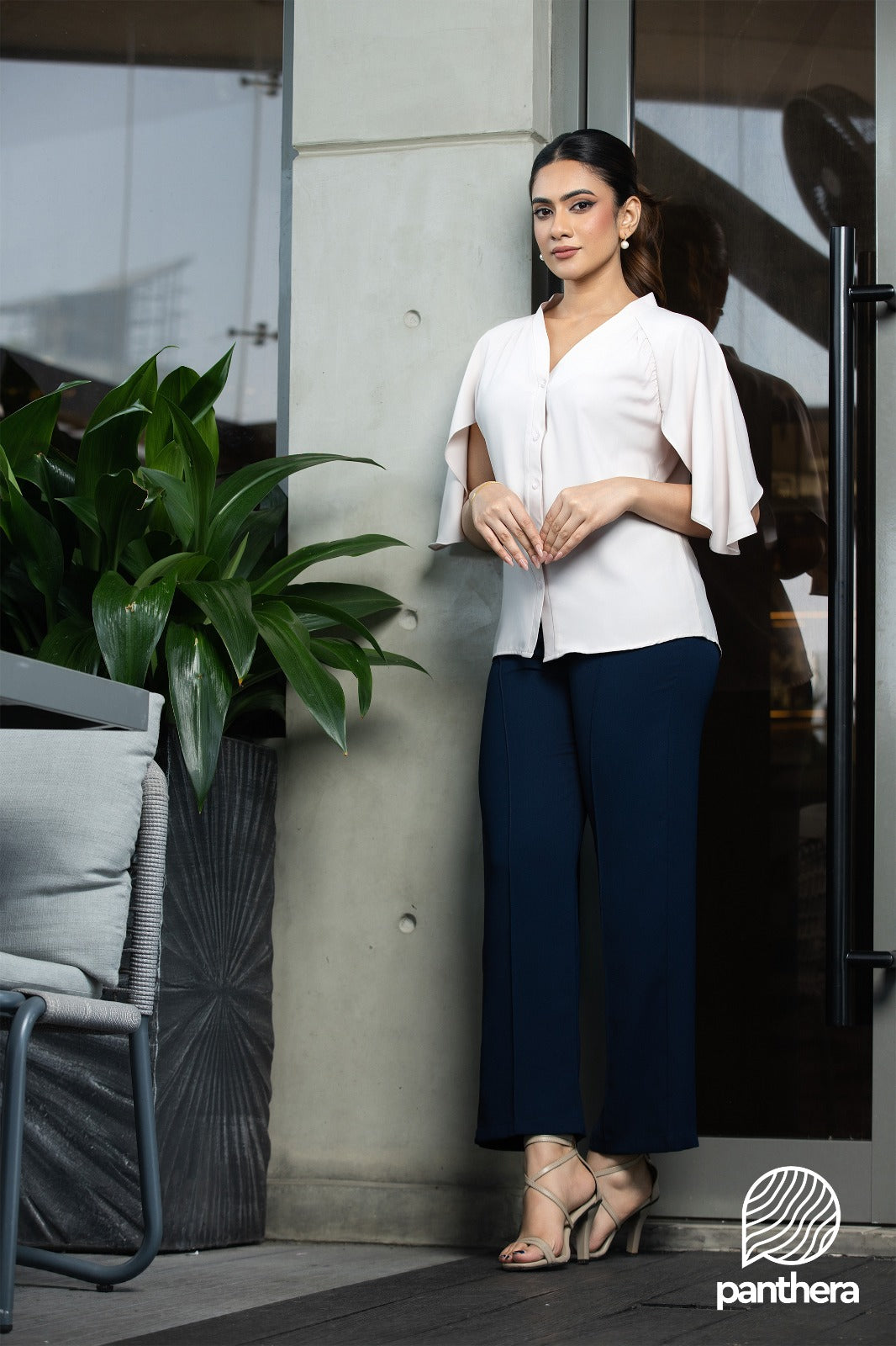 Flutter Sleeve Notched Blouse