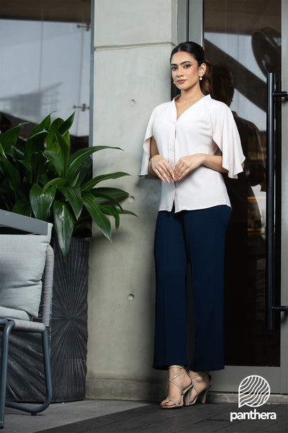 Flutter Sleeve Notched Blouse