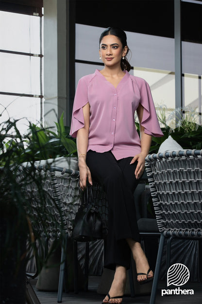 Flutter Sleeve Notched Blouse