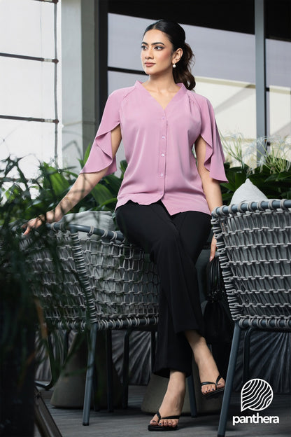Flutter Sleeve Notched Blouse