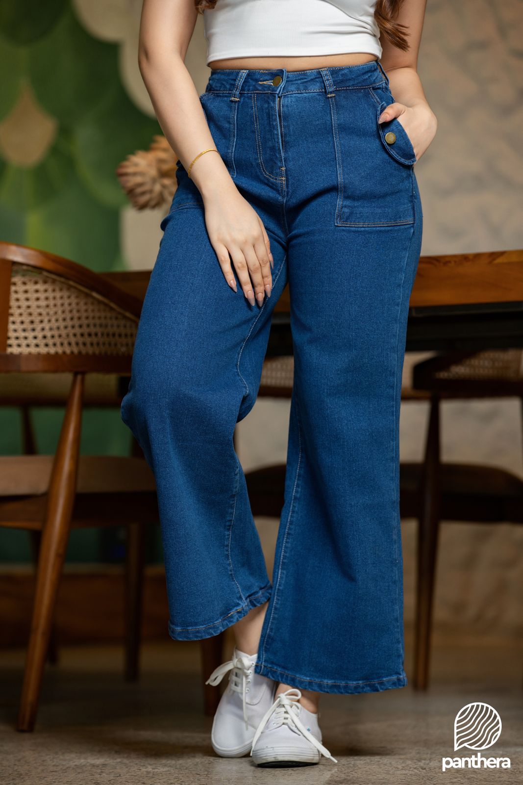 Wide-Leg Pocket Jeans