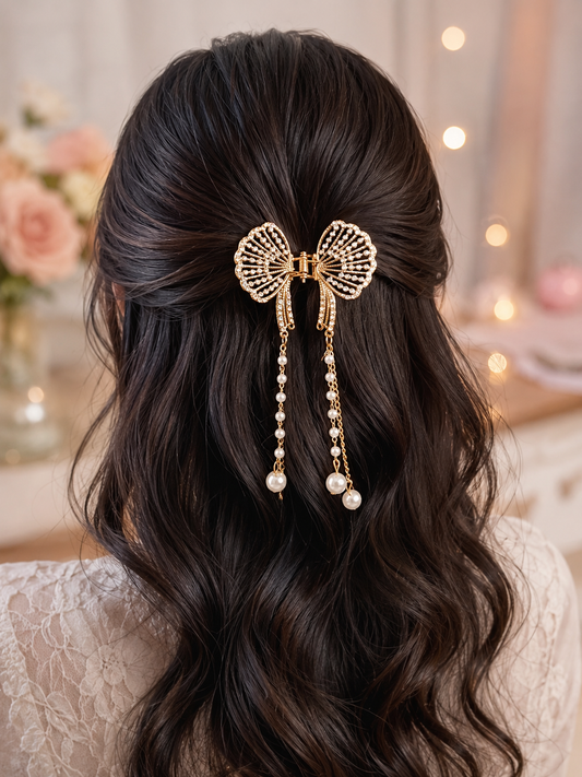 legant Pearl Bow Hair Claw Clip